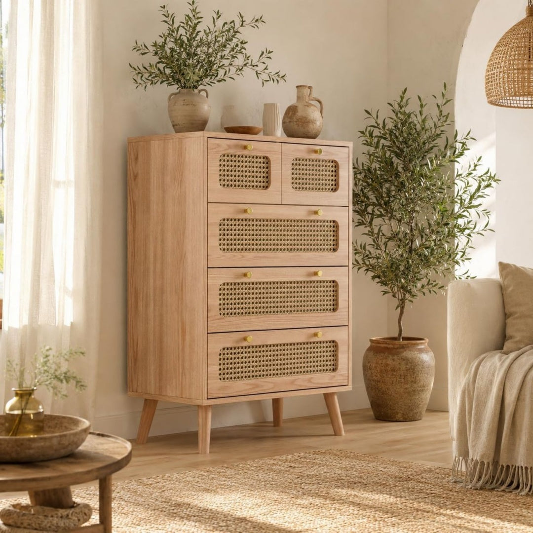 Contemporaine commode 5 tiroirs marron