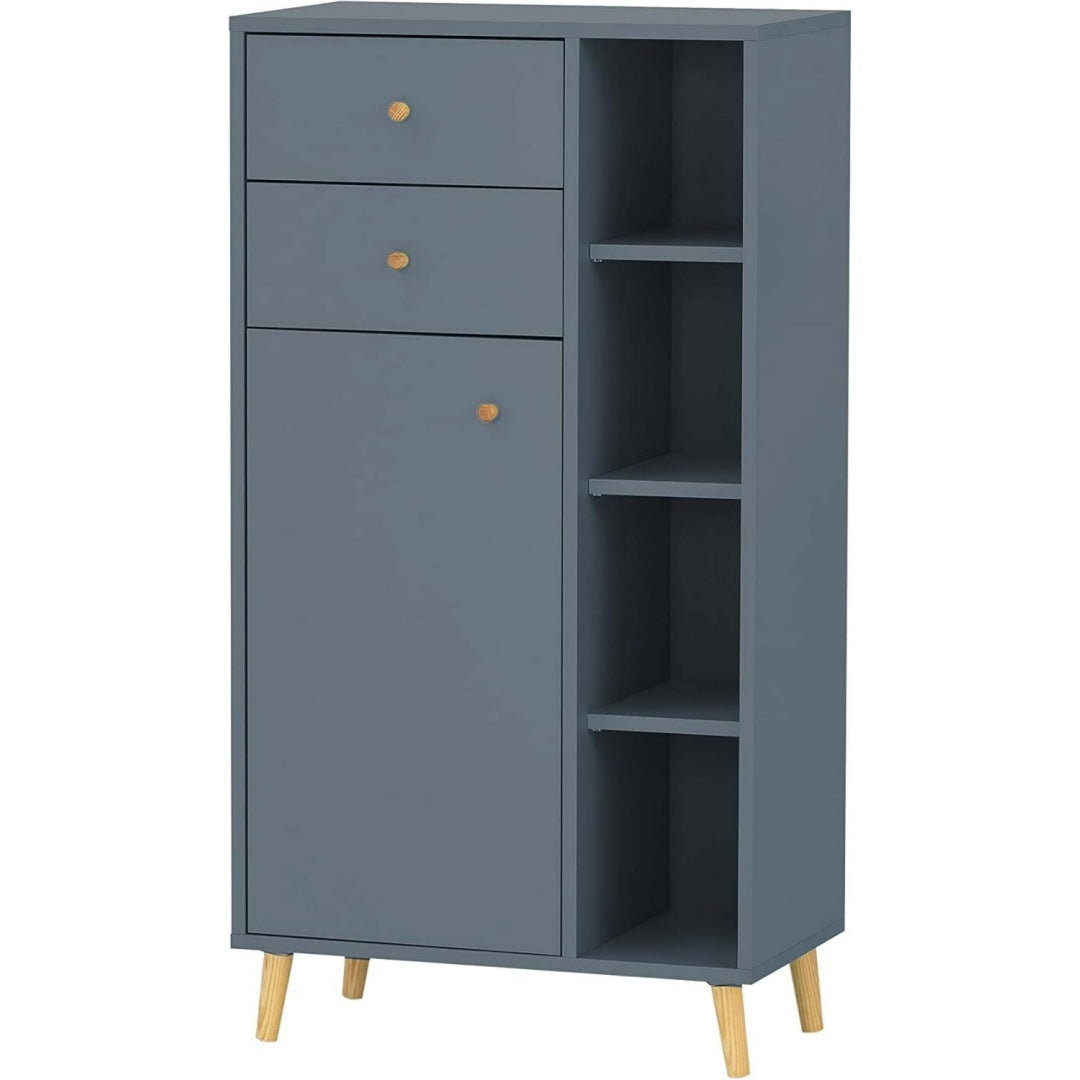 Meuble naturel vaisselier haut gris fonce en bois