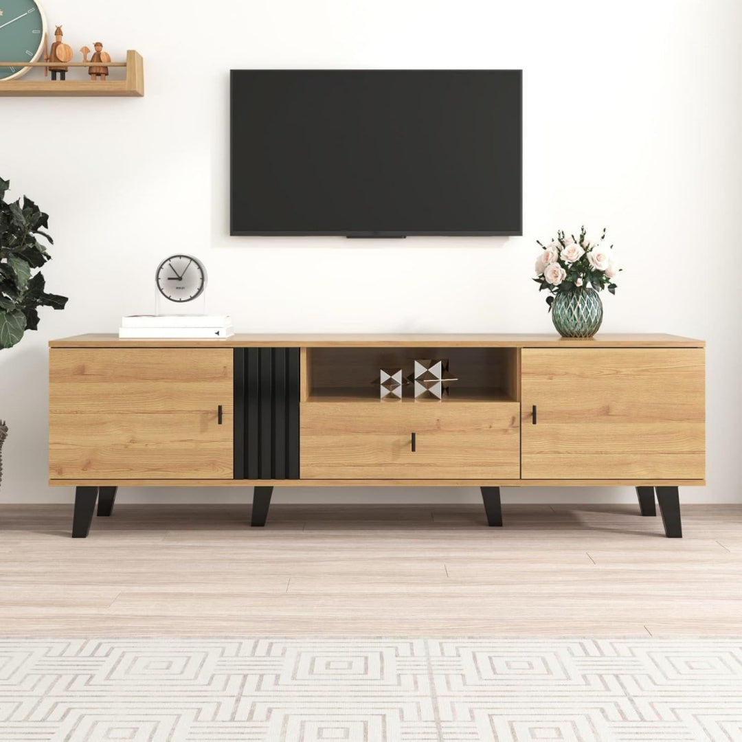 En bois massif meuble TV gris design moderne