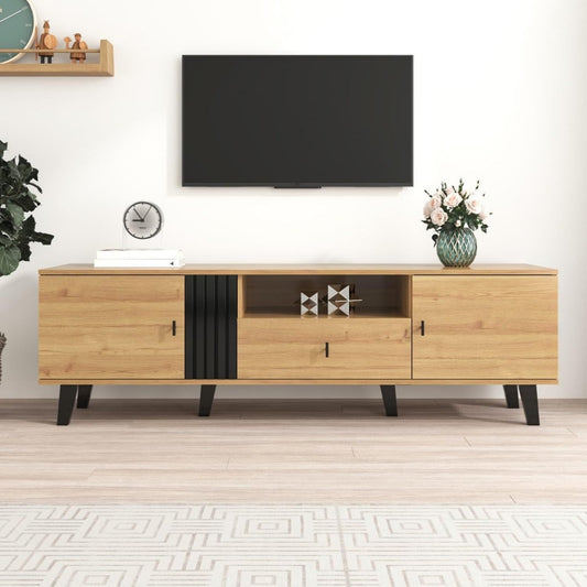 En bois massif meuble TV gris design moderne