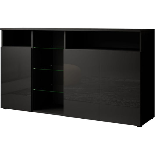 Buffet en verre, couleur noir avec trois portes
