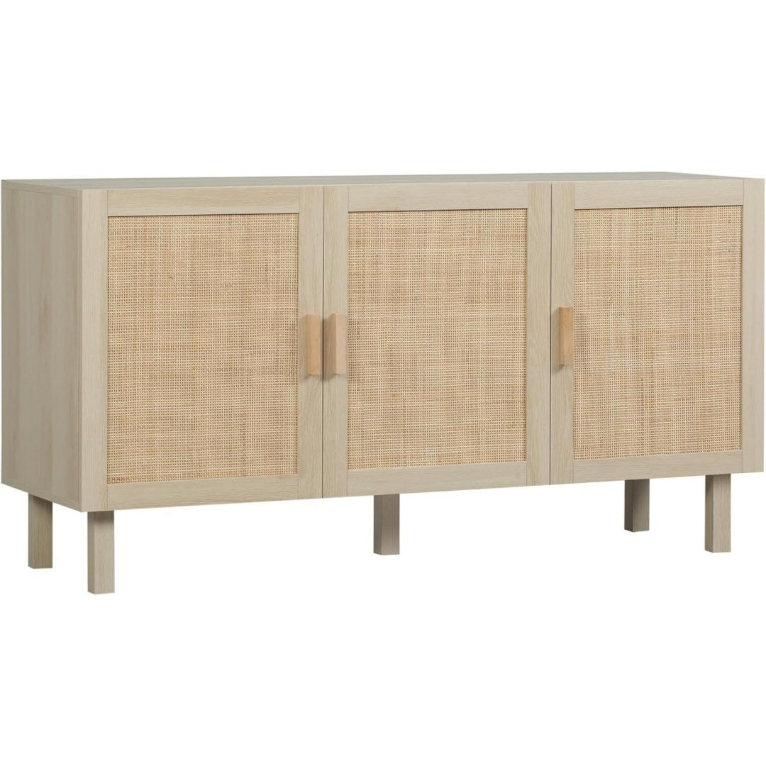 Buffet beige bois ingenierie 136 cm, rangement aspect naturel