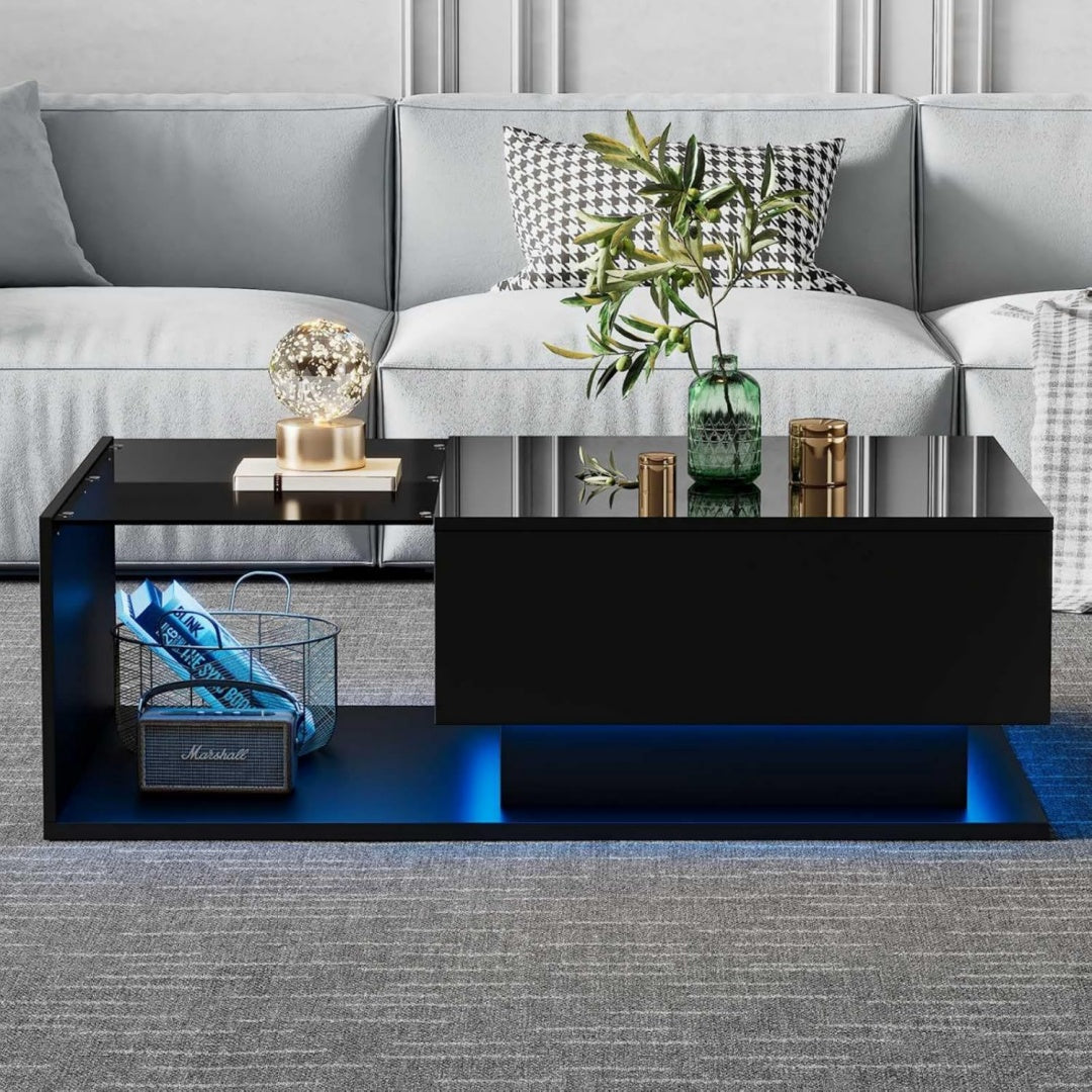 Moderne table basse gris en verre avec eclairage LED