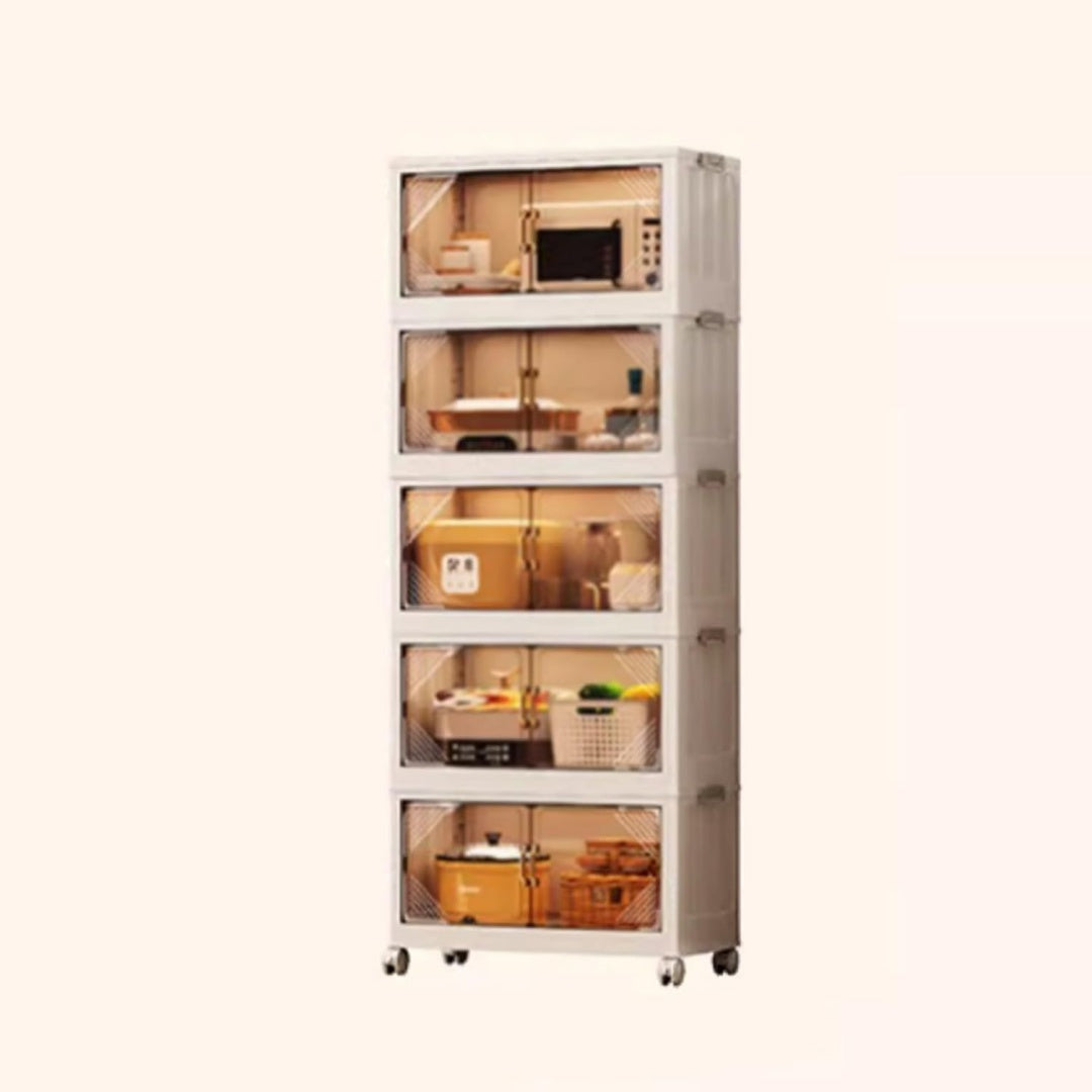 Meuble de rangement pratique a portes vitrees structure metallique
