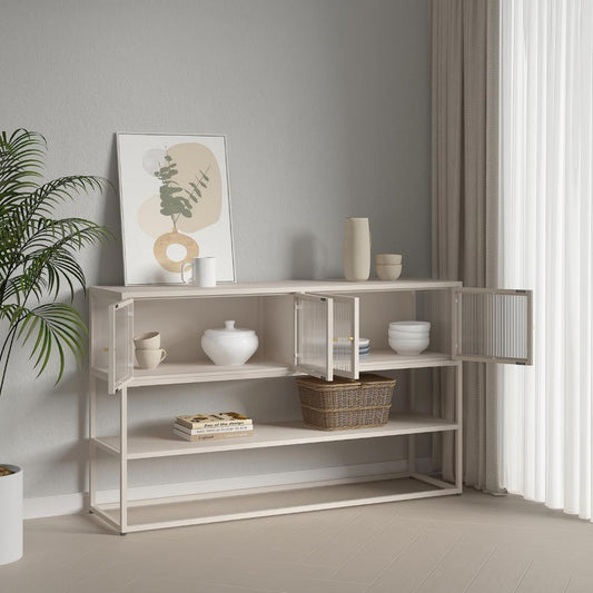 Gris buffet avec plateau en verre trempe avec 4 portes