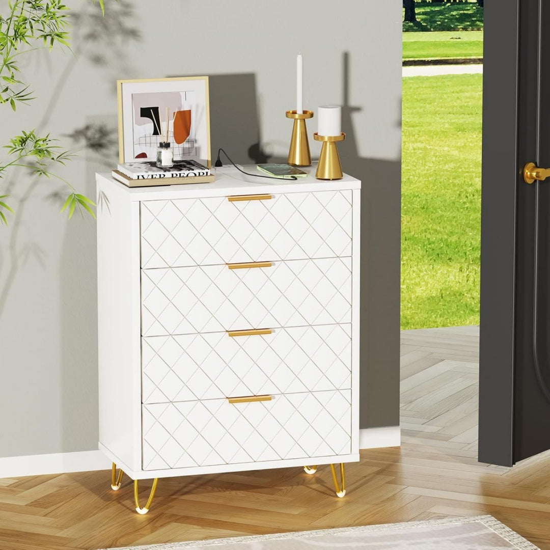 Commode rangement gris clair 4 tiroirs scandinave