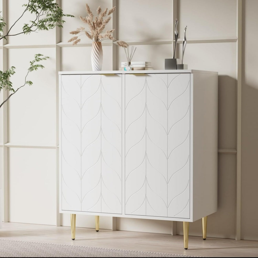 Buffet structure metallique gris clair laque brillant