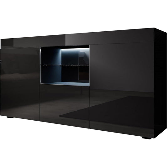 Enfilade noir verre 135 cm, rangement design moderne