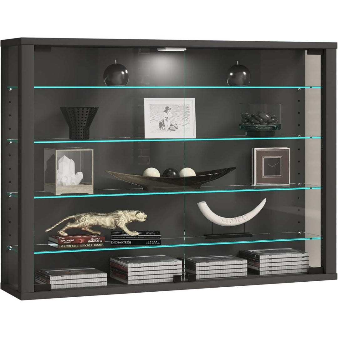 Vitrine gris fonce en verre avec eclairage LED