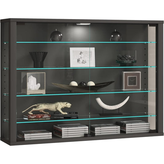 Vitrine gris fonce en verre avec eclairage LED