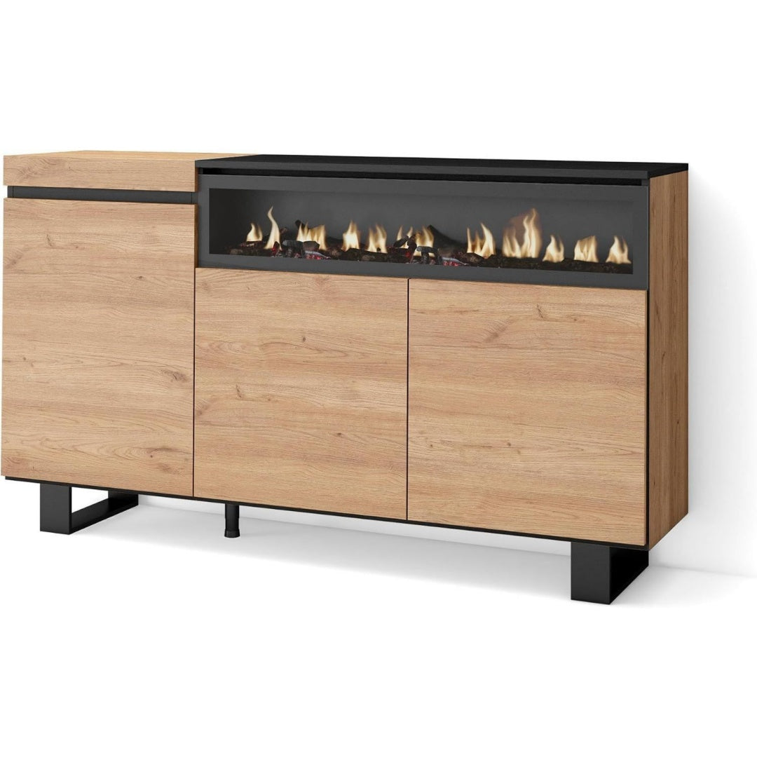 Buffet de style industriel avec 3 portes et un eclairage LED integre