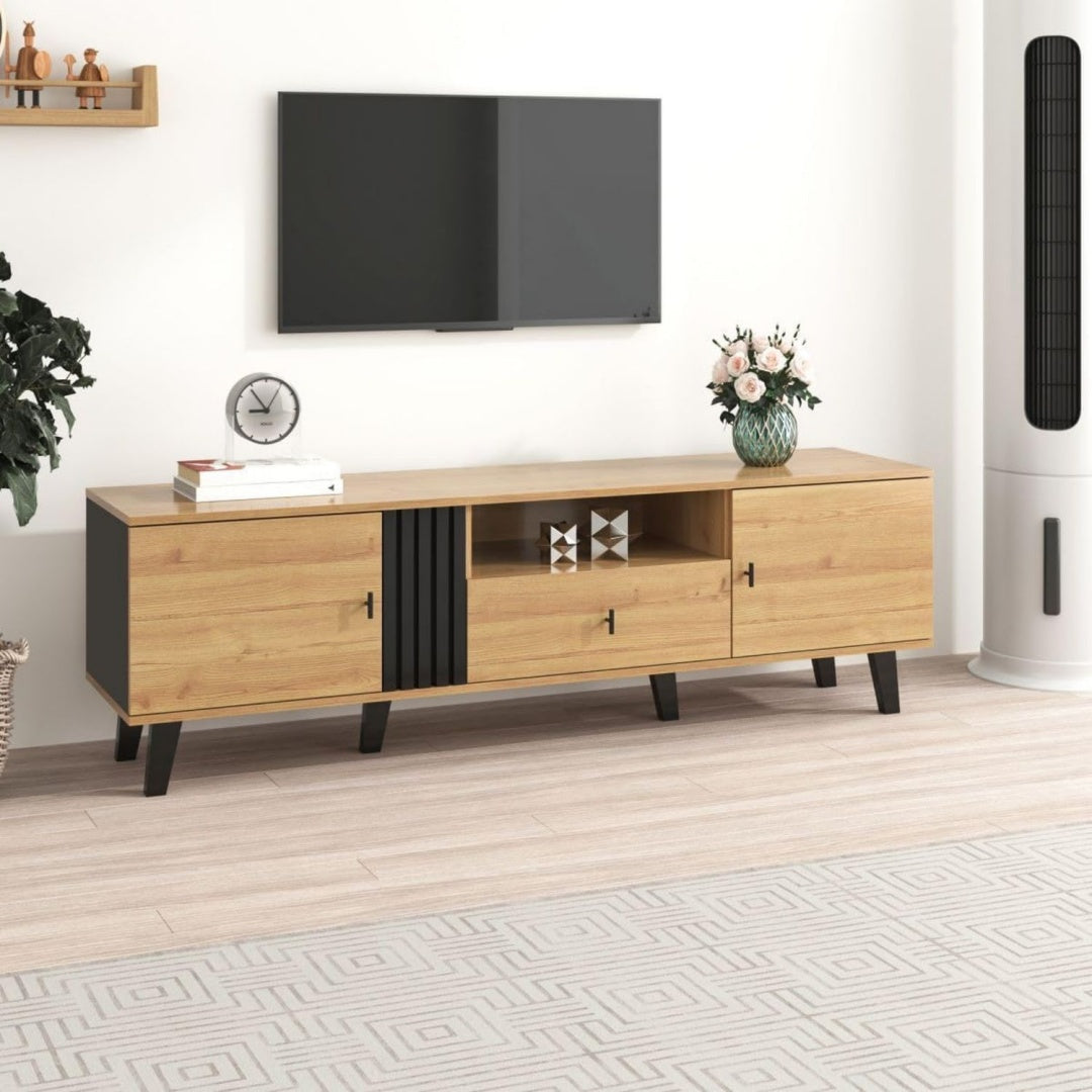 Elegant meuble TV en bois massif et metal