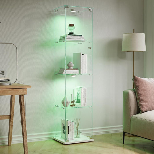 Vitrine gris, structure robuste, une porte, quatre etageres