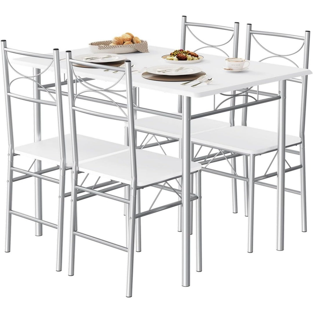 Ensemble table et chaises gris clair structure metallique, style industriel 1107076cm