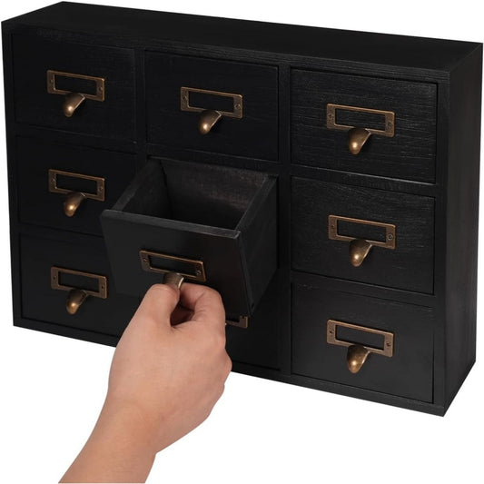 Commode epuree en bois 9 tiroirs noir