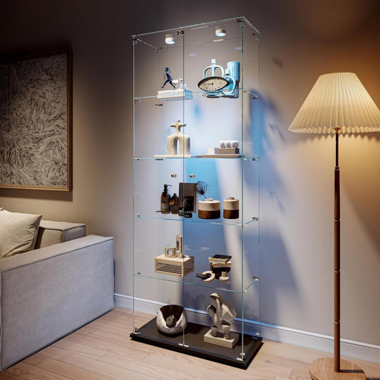 Vitrine gris, rangement, deux portes, usage domestique