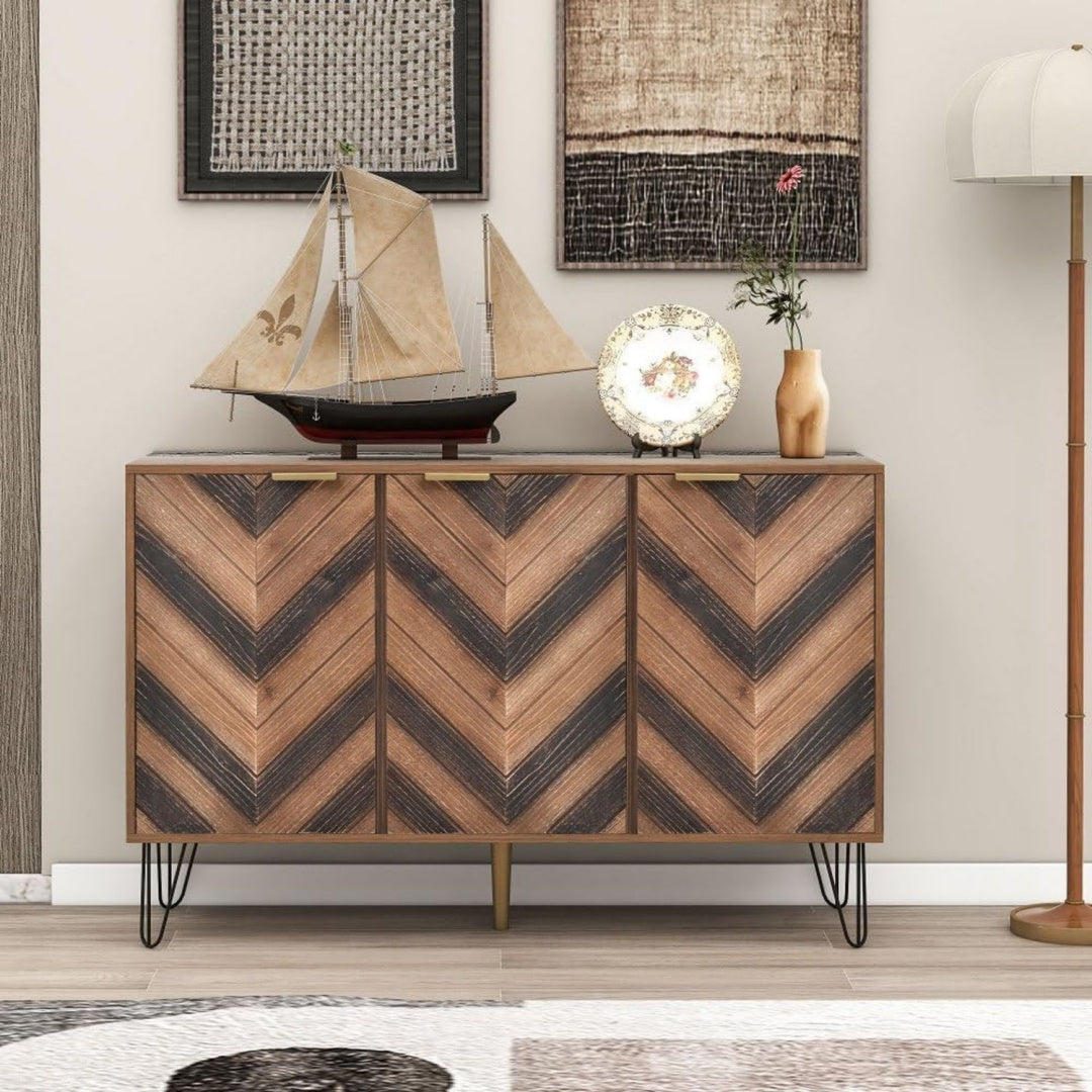 Rangement entree, credence gris clair en bois 3 portes