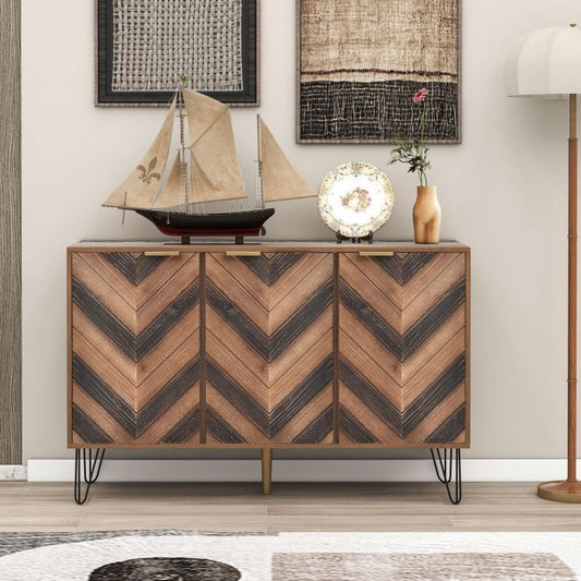 Rangement entree, credence gris clair en bois 3 portes